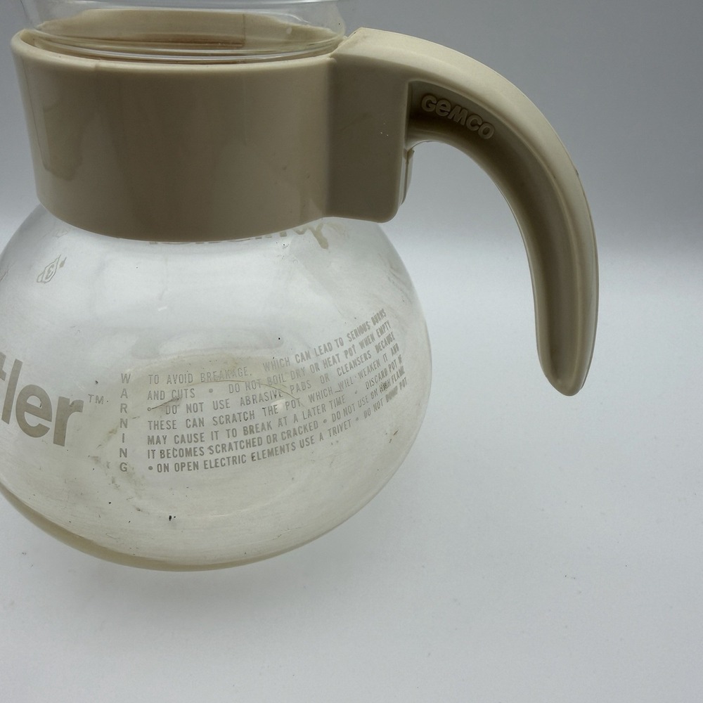 Vintage GEMCO The Whistler Glass Kettle 8 Cup Coffee Tea‎ Pot Carafe Cream - Picture 8 of 12